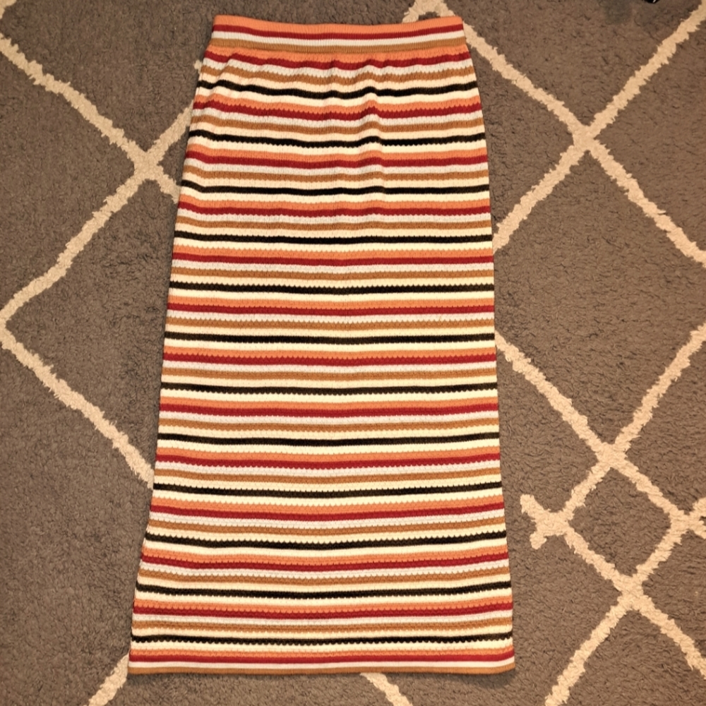 ZARA Knit Women's Striped Pull-on Midi Skirt Size Small